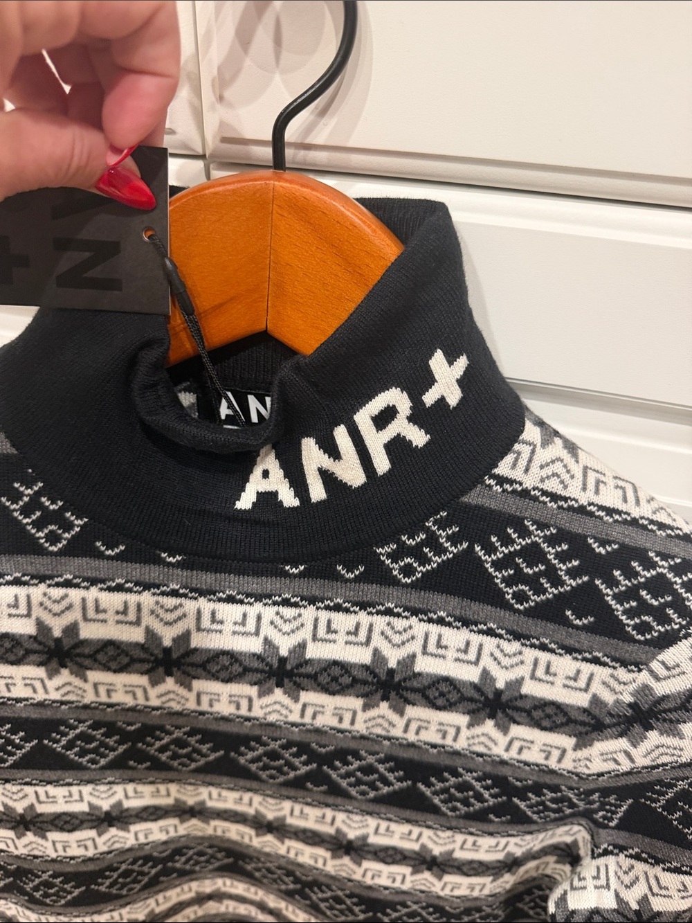 Alp N Rock Black and White Patterned Scoop-Turtleneck Sweater - Picture 5 of 6